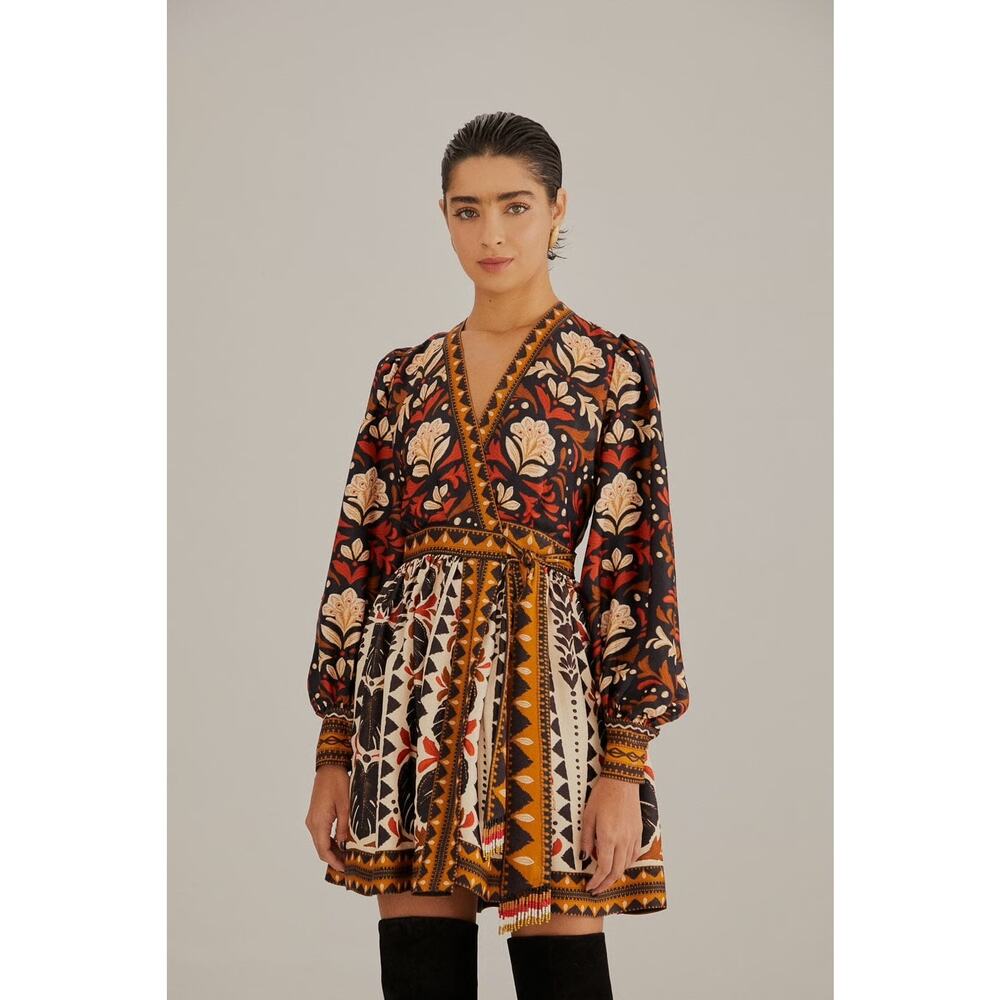 Farm Rio Tapestry Garden Multicolor V Neckline Mini Dress